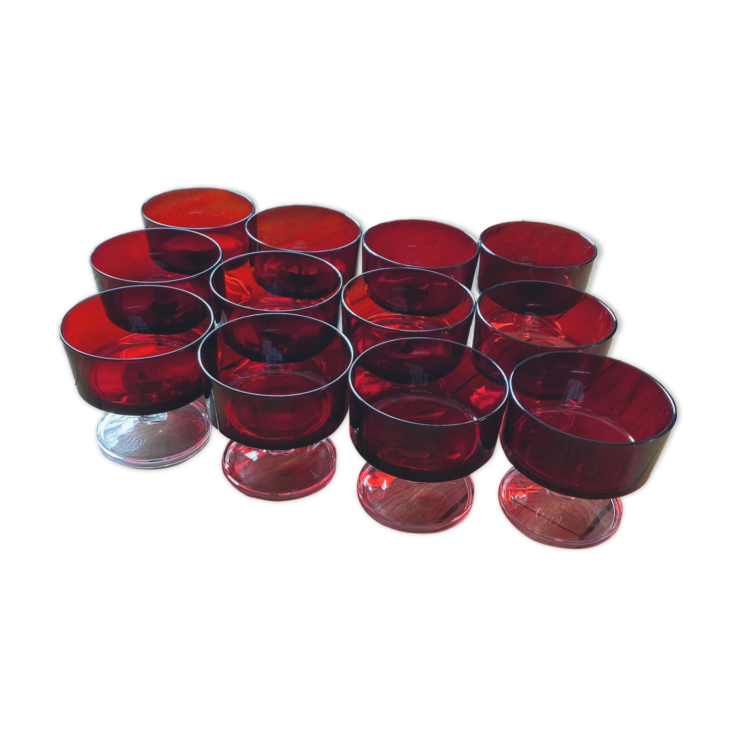 Set of 12 glasses with arcoroc foot BP