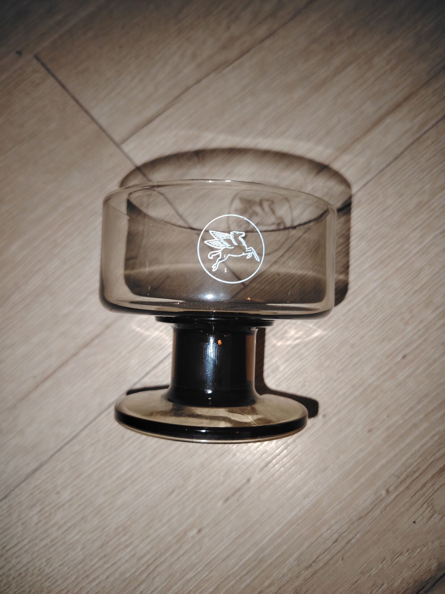Set of 3 vintage 1970s brown smoked glass cups Pegasus Mobil.