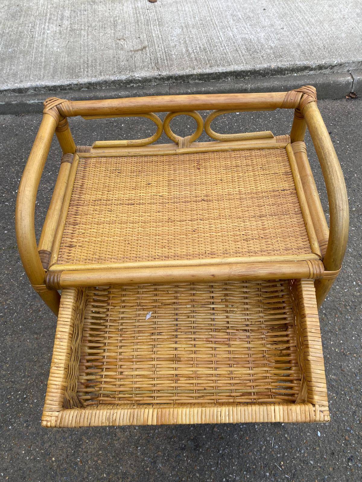 Vintage bamboo and woven rattan chest of drawers with 4 drawers.