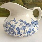 Antique chubby ironstone jug with floral and bird decoration