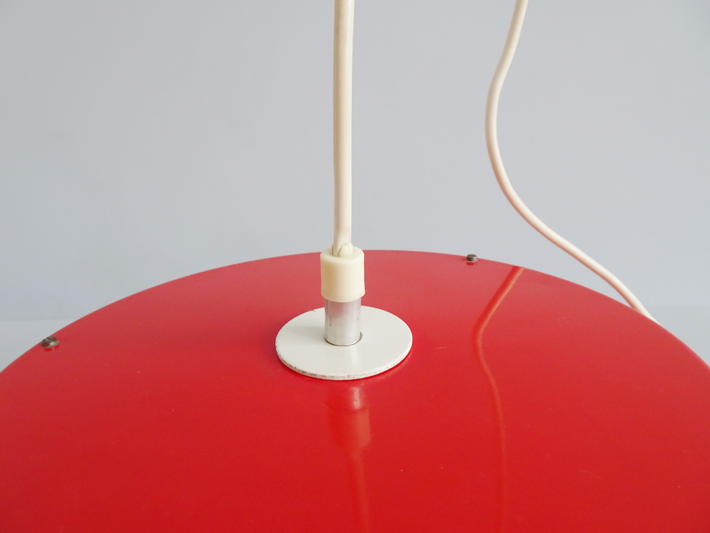 Metal hanging lamp red Mid Century Scandinavian design, pendant light