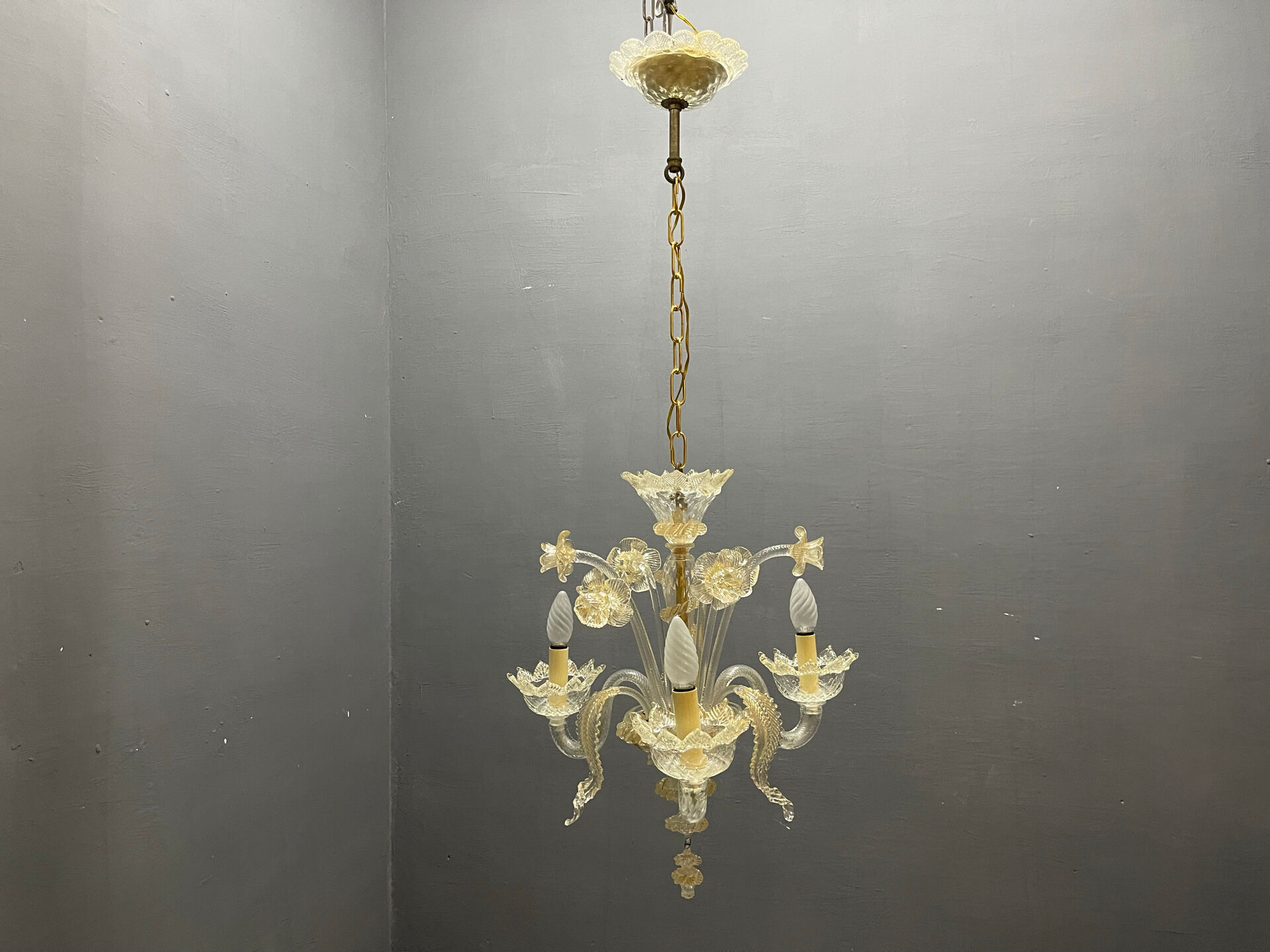 Venetian Murano Glass Chandelier 3 Lights 1960’s 