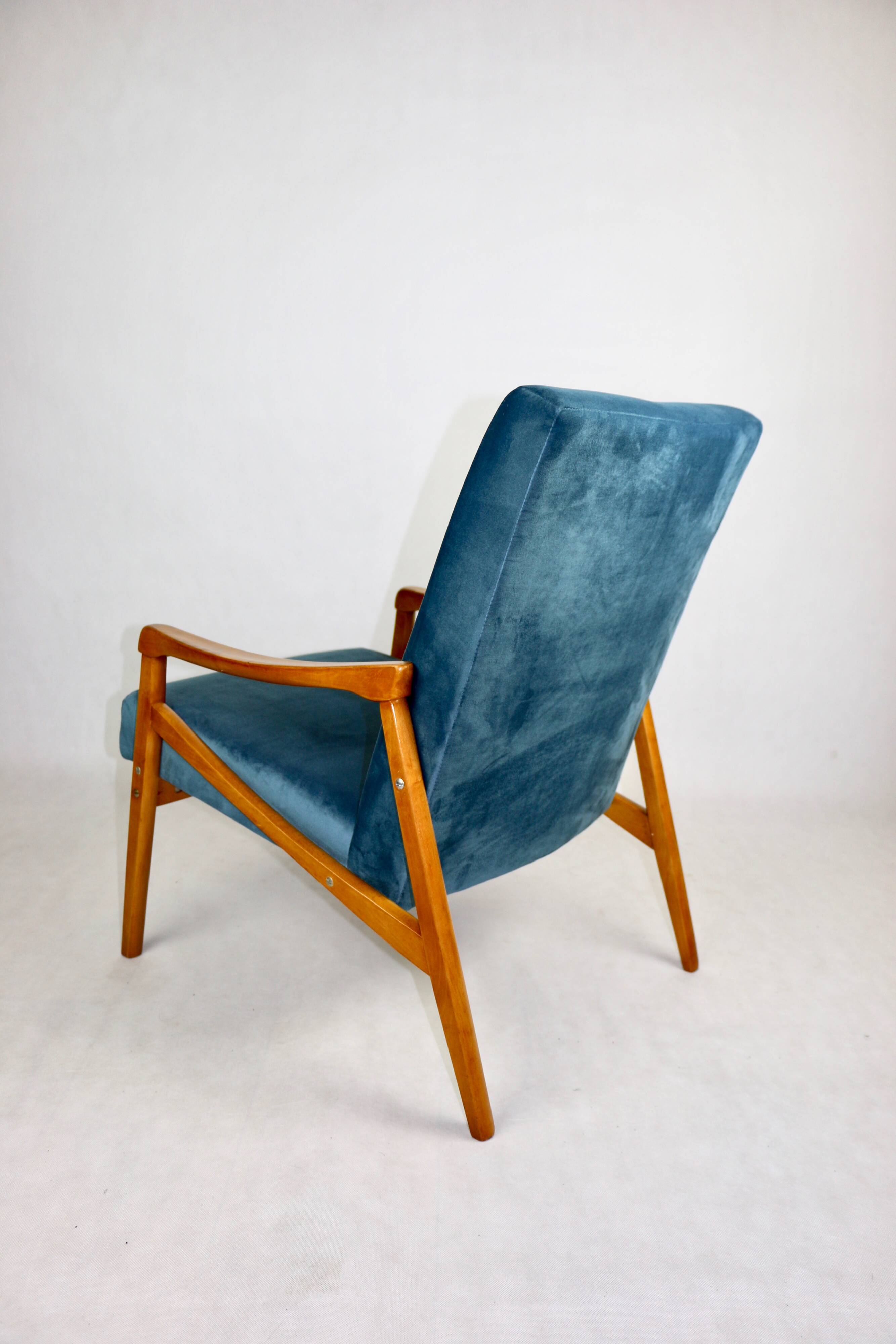 Czech Model Armchair attributed to Jiri Jiroutek in ocean blue, 1970s