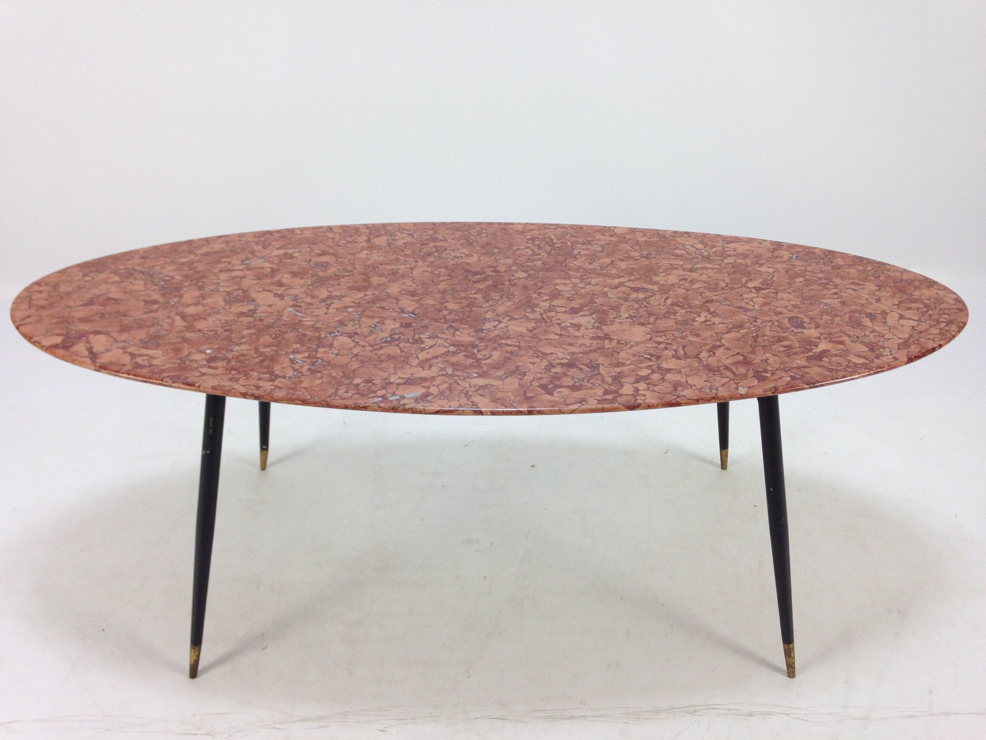 Italian Midcentury Coffee Table with Marble Top and Brass Feet, 1950s