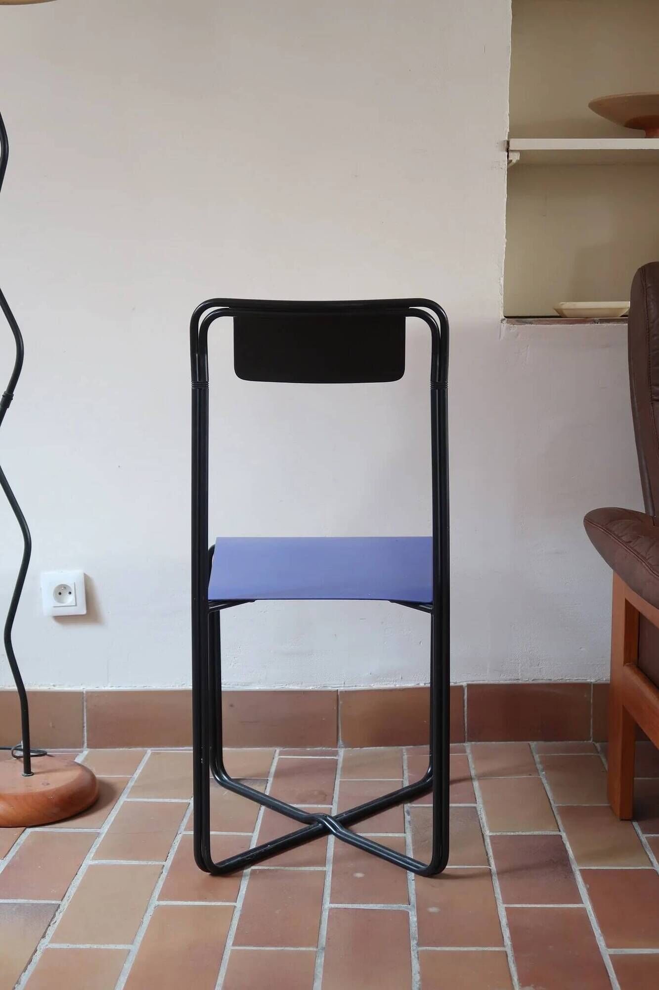 Chair Kaa by Francesco Soro, blue lacquered metal, 1980s