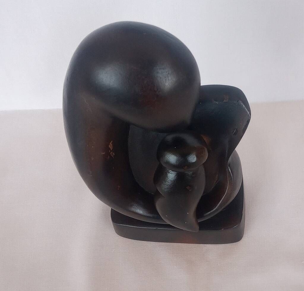 Wooden Sculpture of a Woman with Her Child