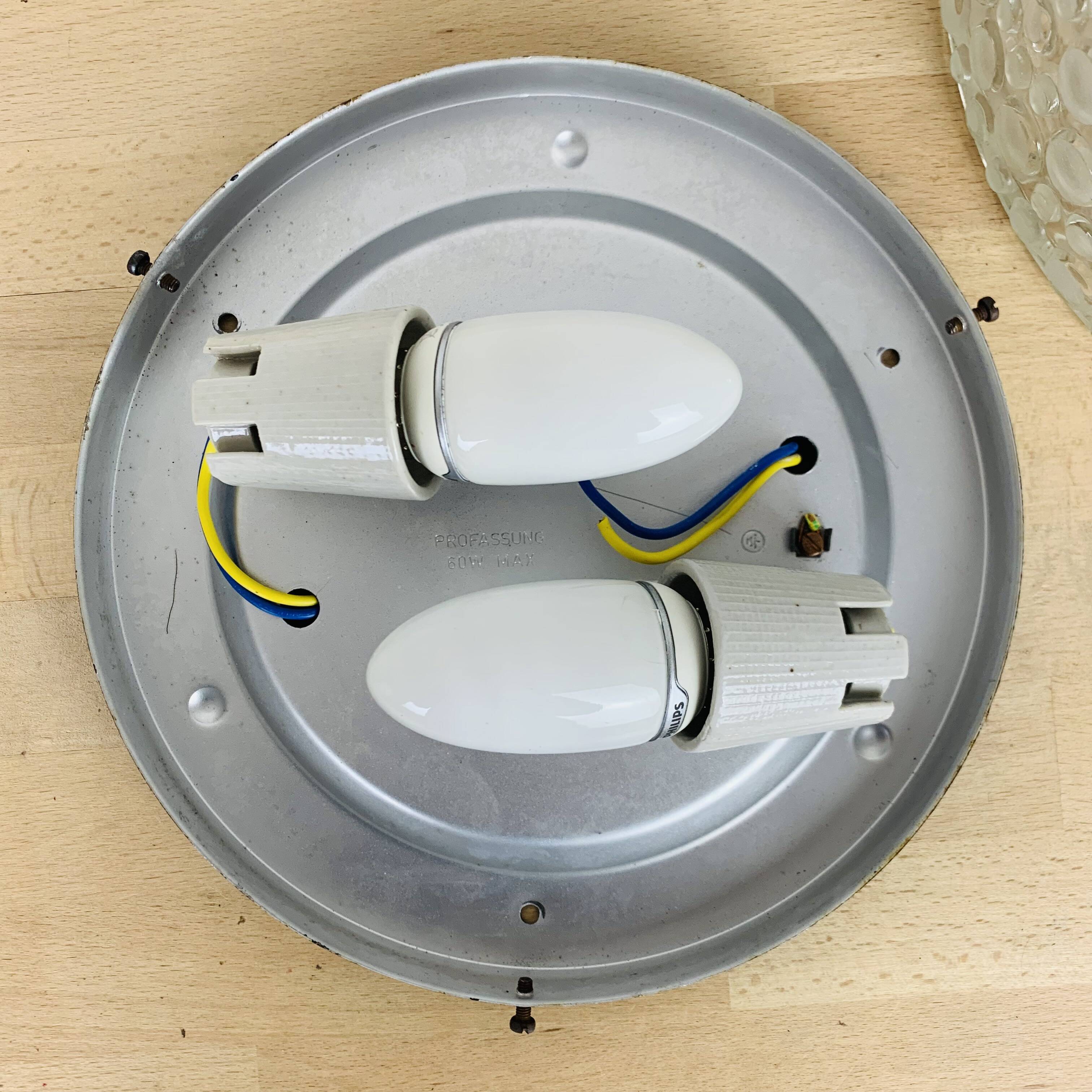 50s ceiling light, round molded glass, black metal