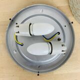 50s ceiling light, round molded glass, black metal