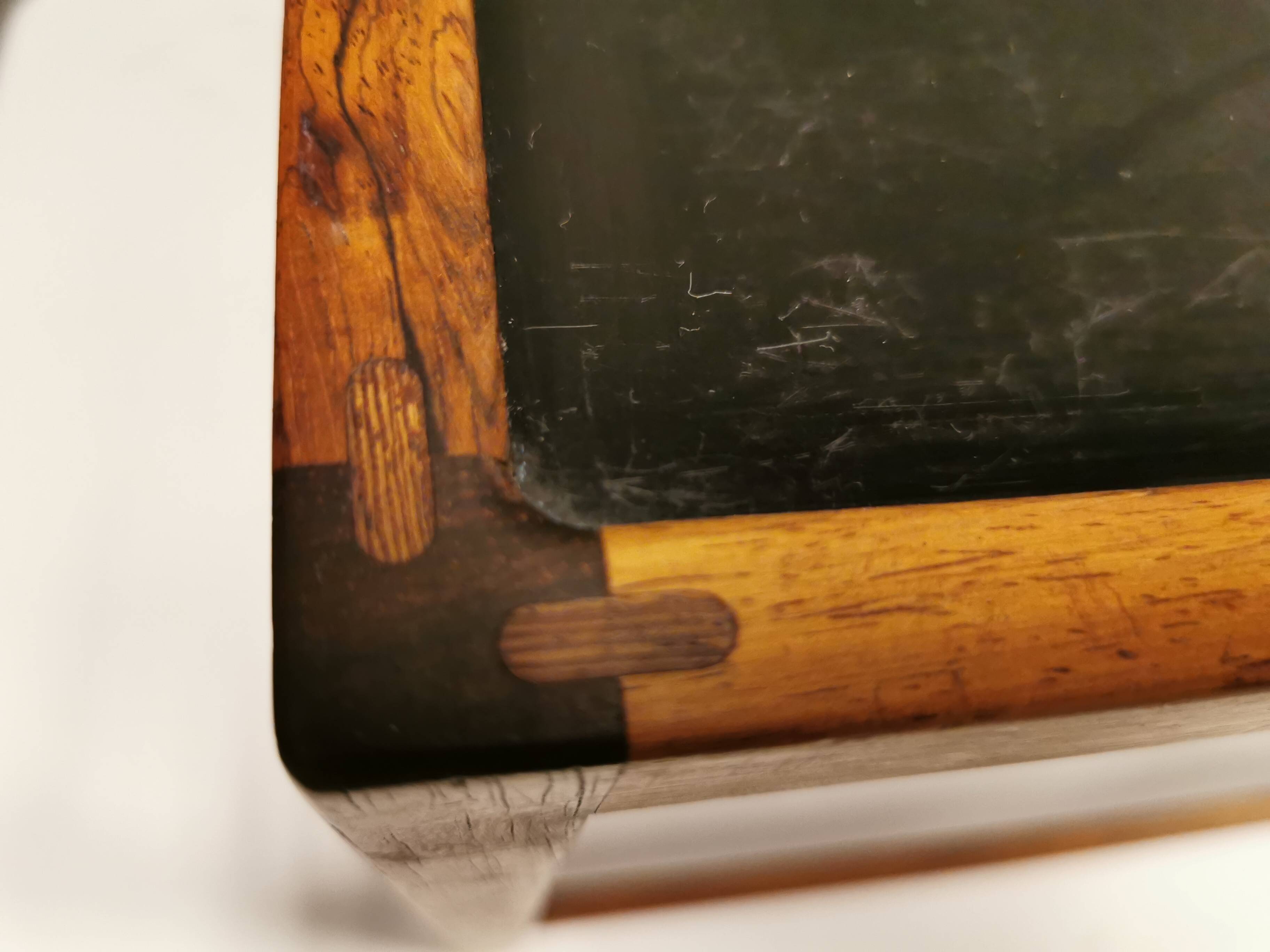 Smaller lamp/Side table of rosewood with black formica tabletop, designed by Kurt Østervig.