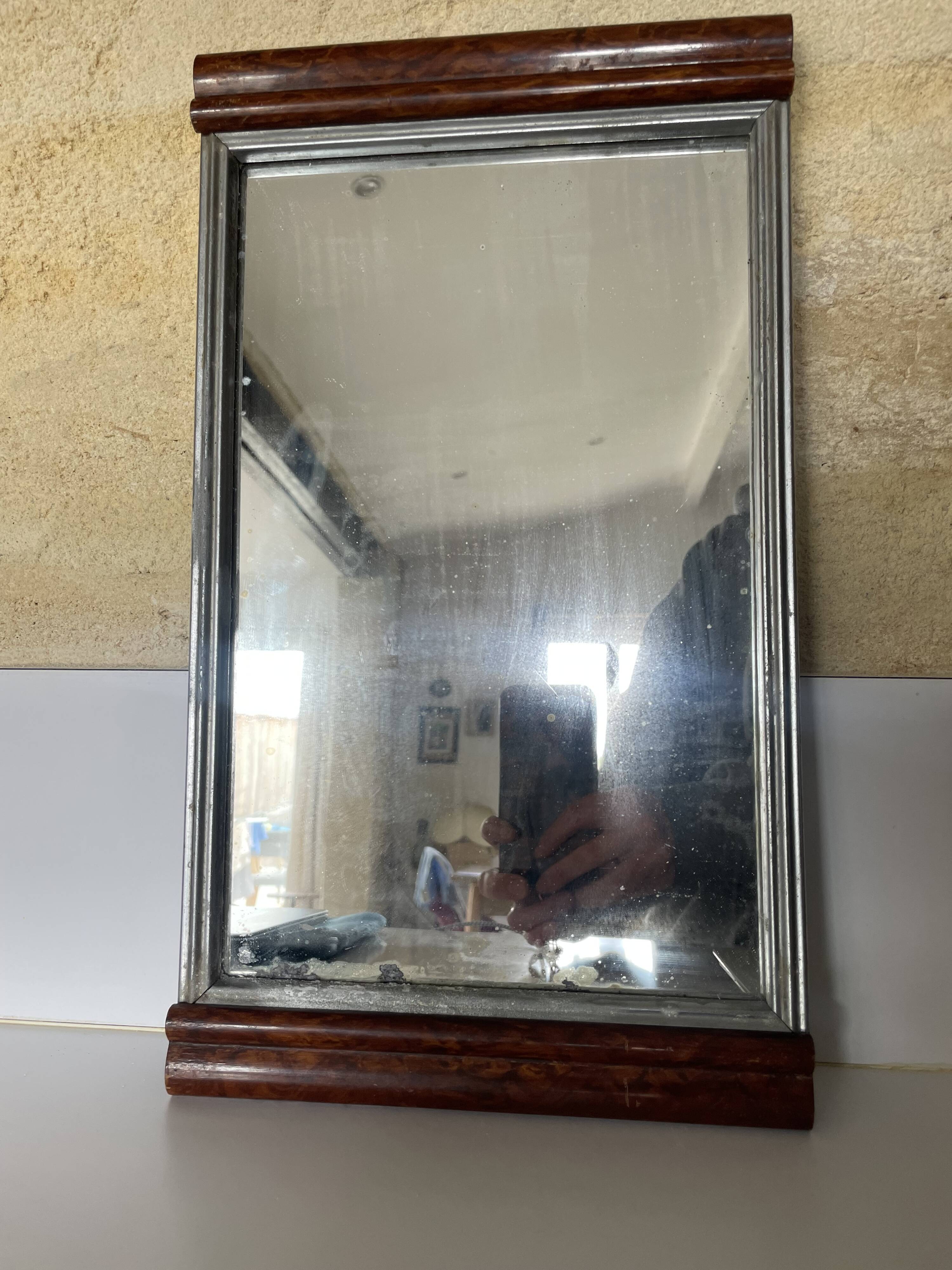 Plateau miroir art déco poignées bois bon état art deco