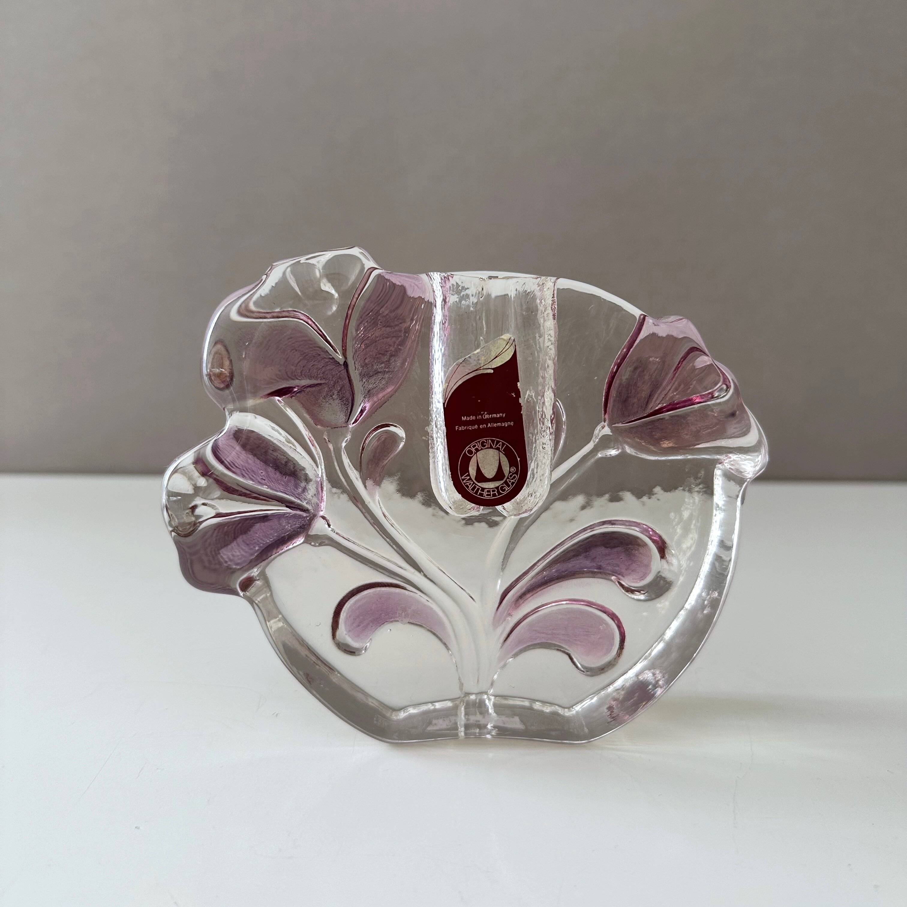 Walther Glas Solitaire Block Vase – Textured Floral Relief – Vintage German