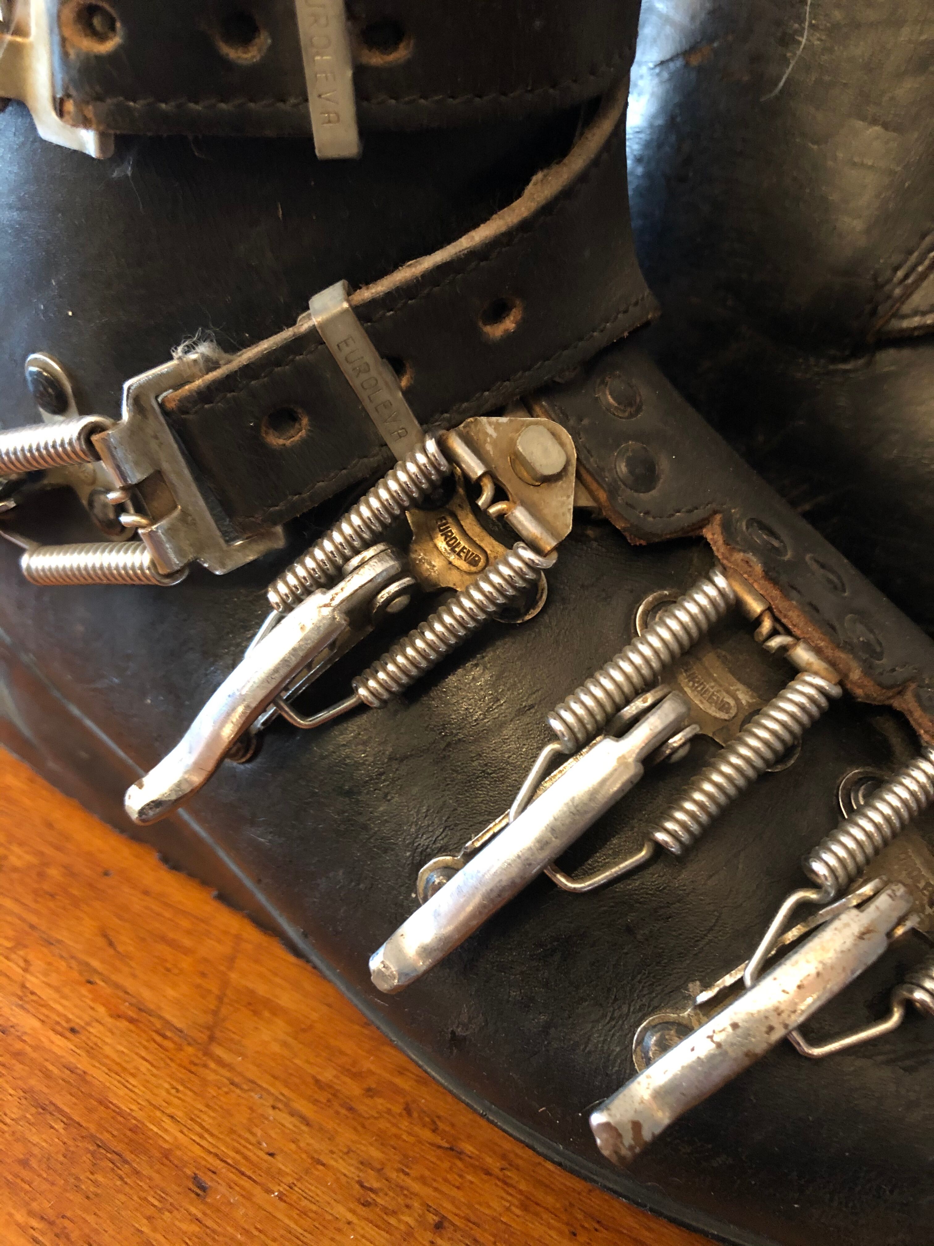 Old leather ski boots