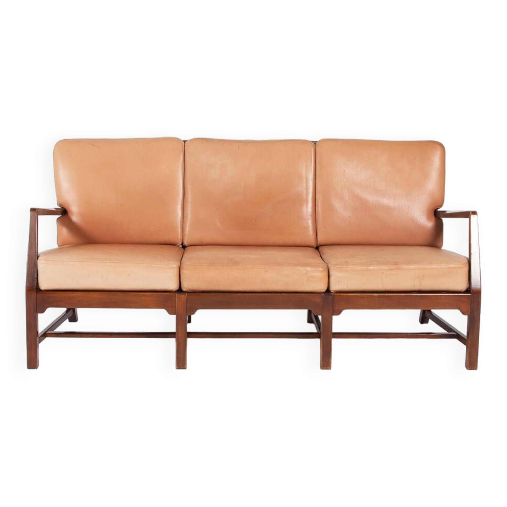 Mid-Century Danish Modern 3-seats sofa with cognac leather cushions