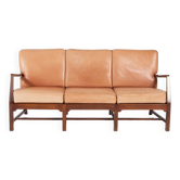 Canapé 3 places moderne danois du milieu du siècle avec coussins en cuir cognac