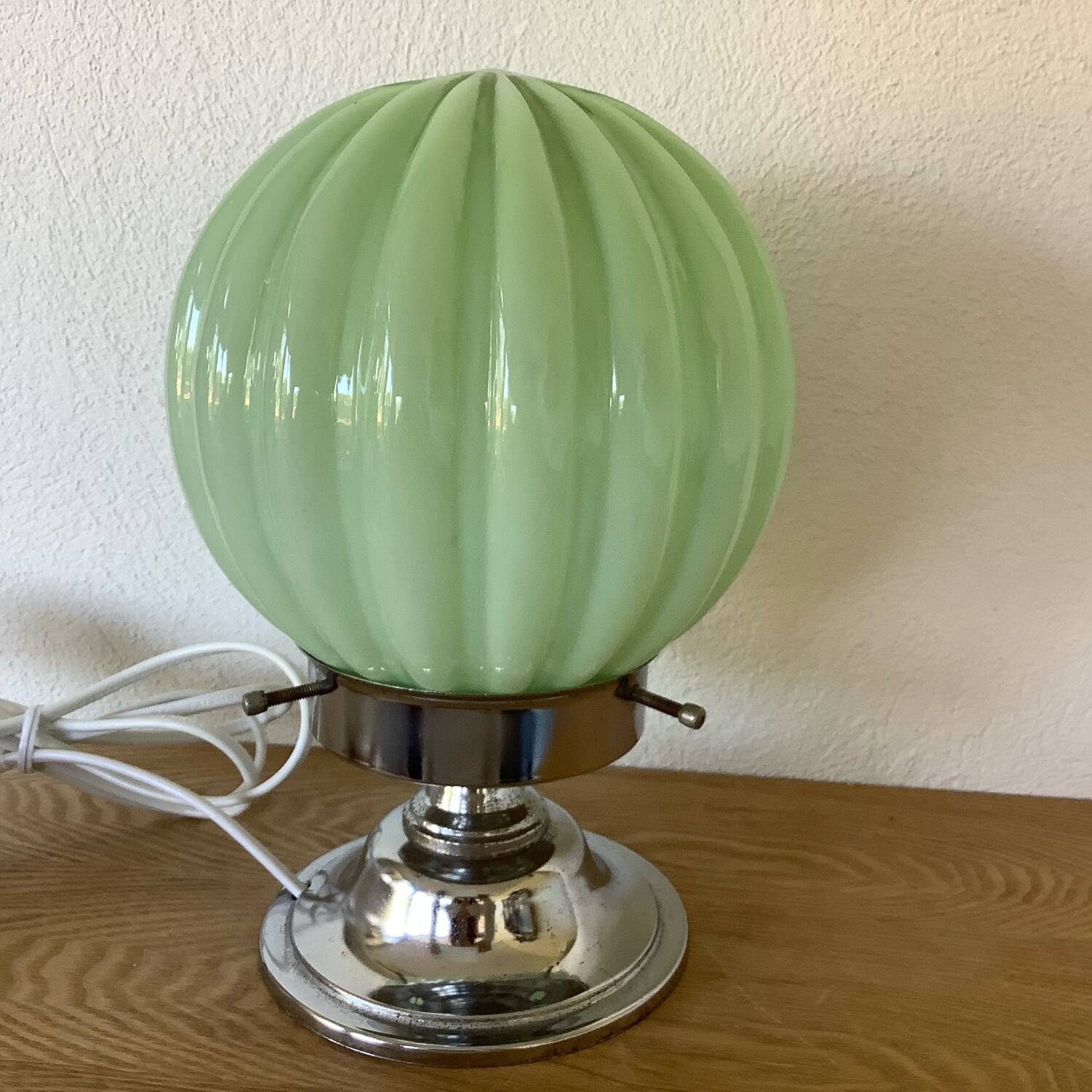Lampe Vintage 1930 Globe Opaline Thabur Vert Art Deco