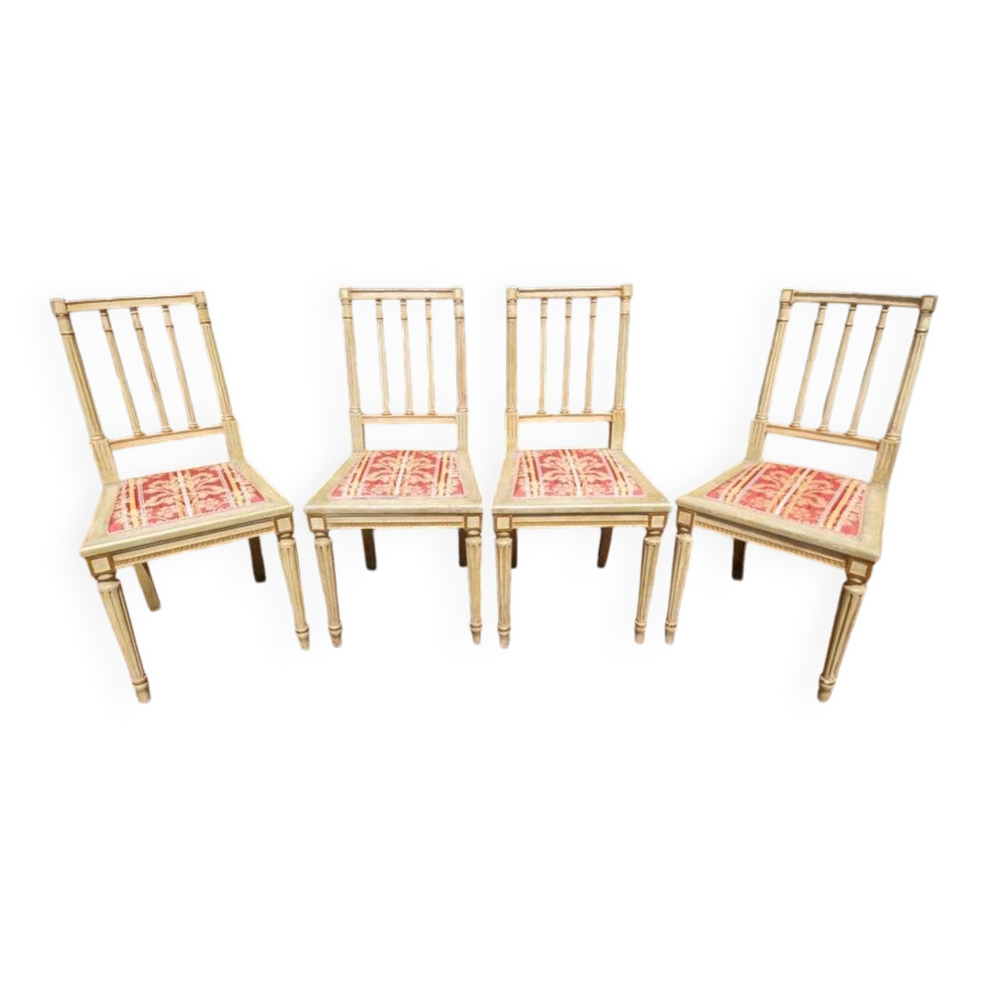 Set of 4 Louis XVI style chairs - In gray lacquered wood
