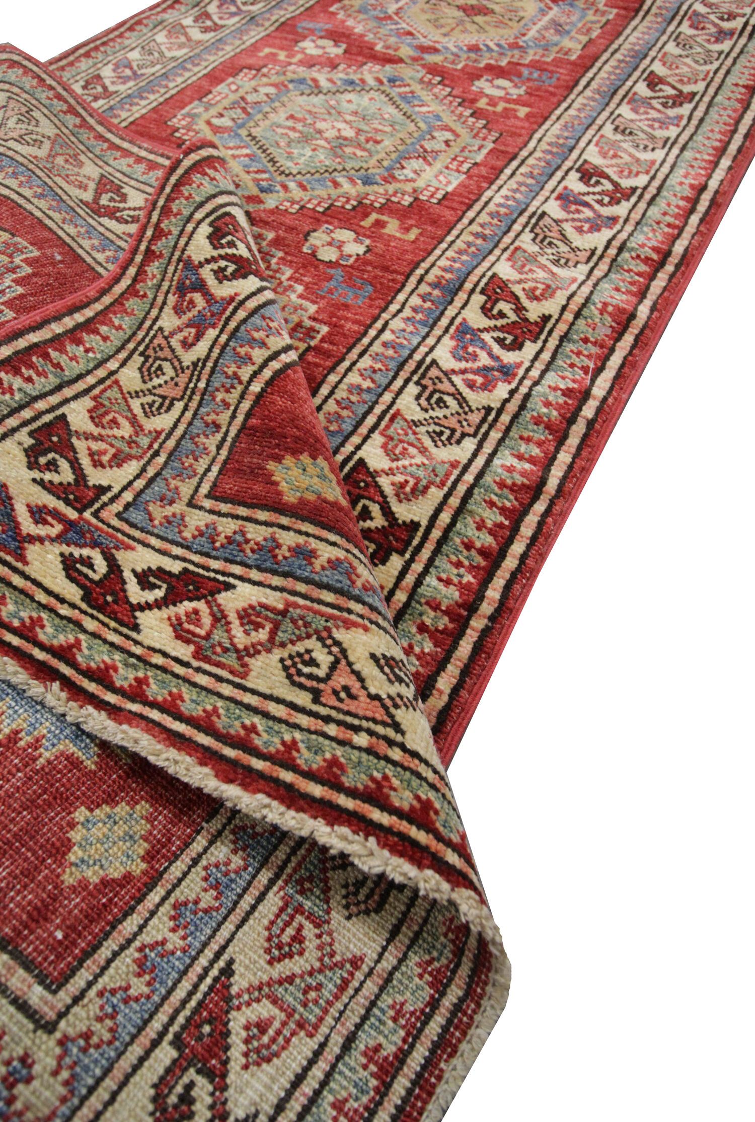 Afghan kazak runner rug long handwoven red wool rug-68x200cm