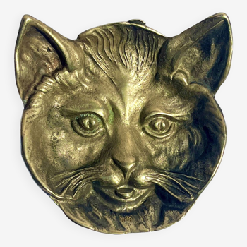Vide poche tête de chat en bronze vintage cendrier animalier ancien félin 1960