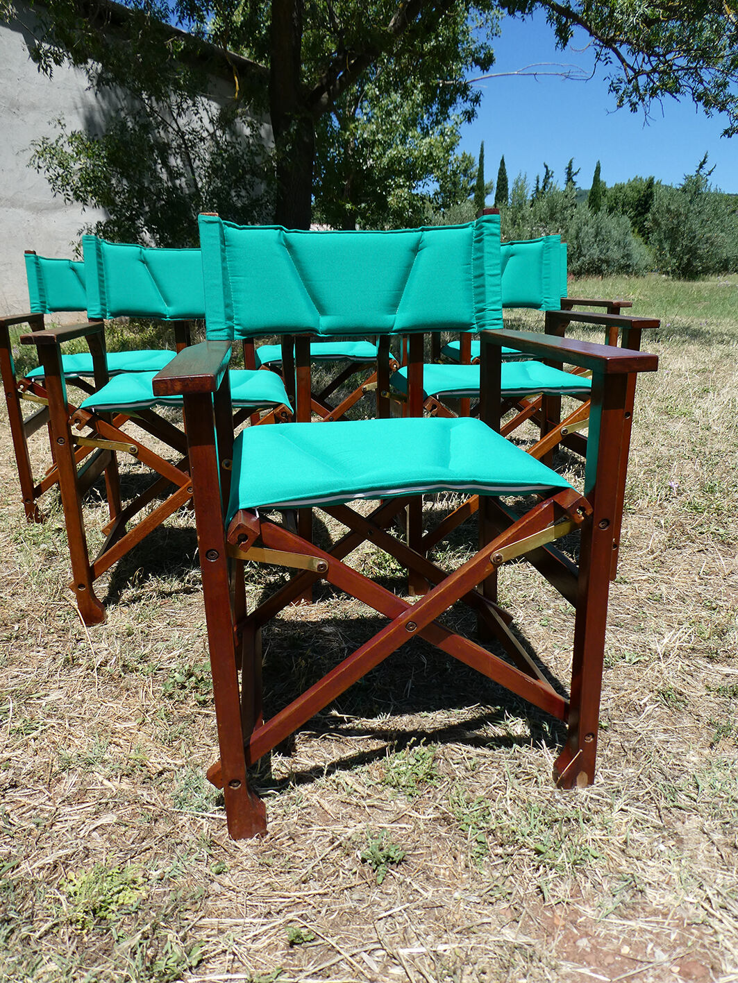 Lot of 6 foldable chairs in solid teak Roland Vlaemynck