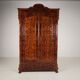 19th Century Pine Linen Cupboard / Wardrobe with Flame Veneer