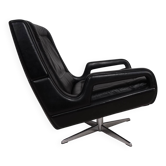 Fauteuil lounge en cuir noir Carl Straub, 1960