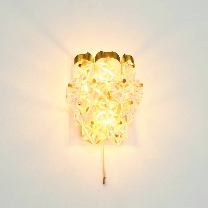 Faceted Crystal Glass & Brass Wall Light from Kinkeldey, Germany, 1970s