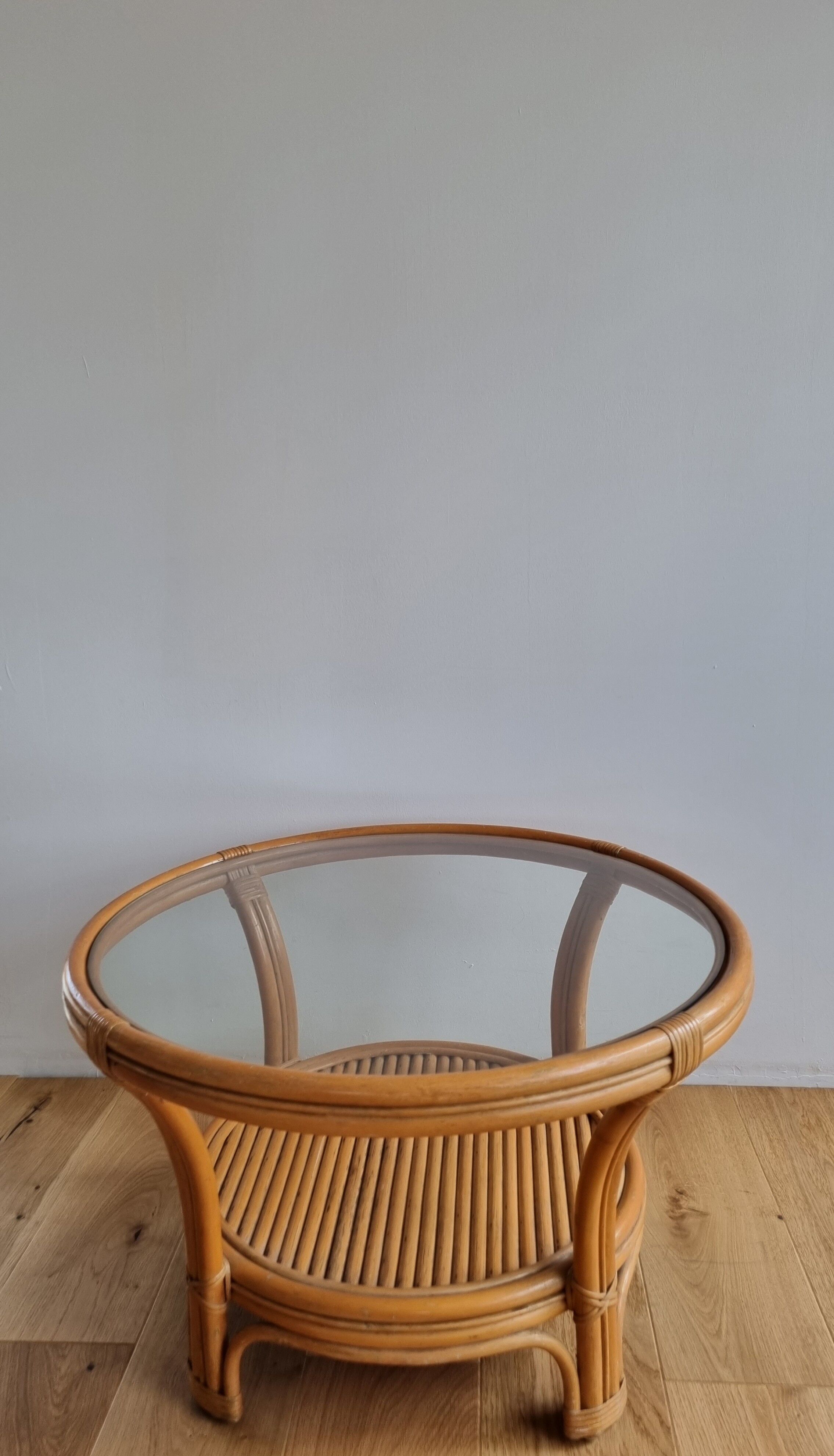 Rattan and glass coffee table