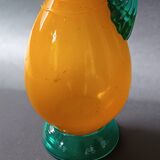 Vintage orange and green blown glass bottle, art glassware