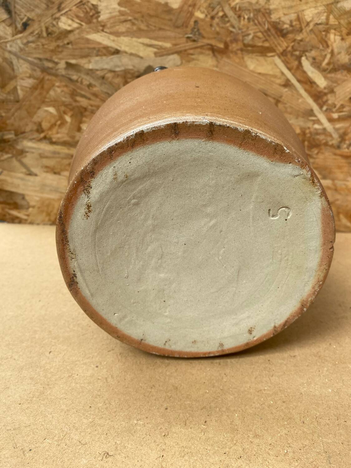 Antique pitcher 5 liters stoneware brown beige white interior vintage