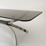 Chromed Vintage Coffe Table with Smoked Glass Top, 1970s