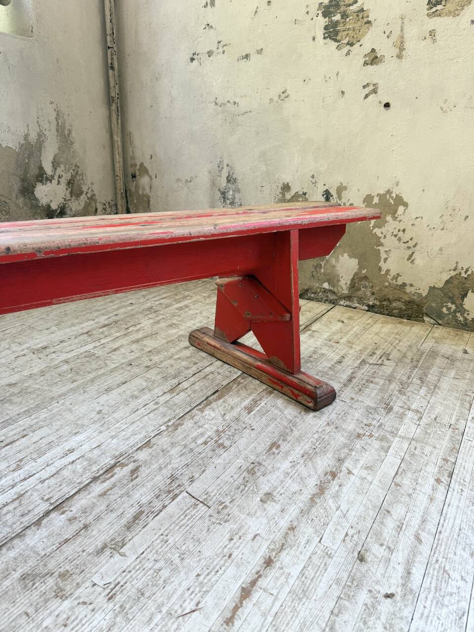 1950s oak bench with red patina, 2m