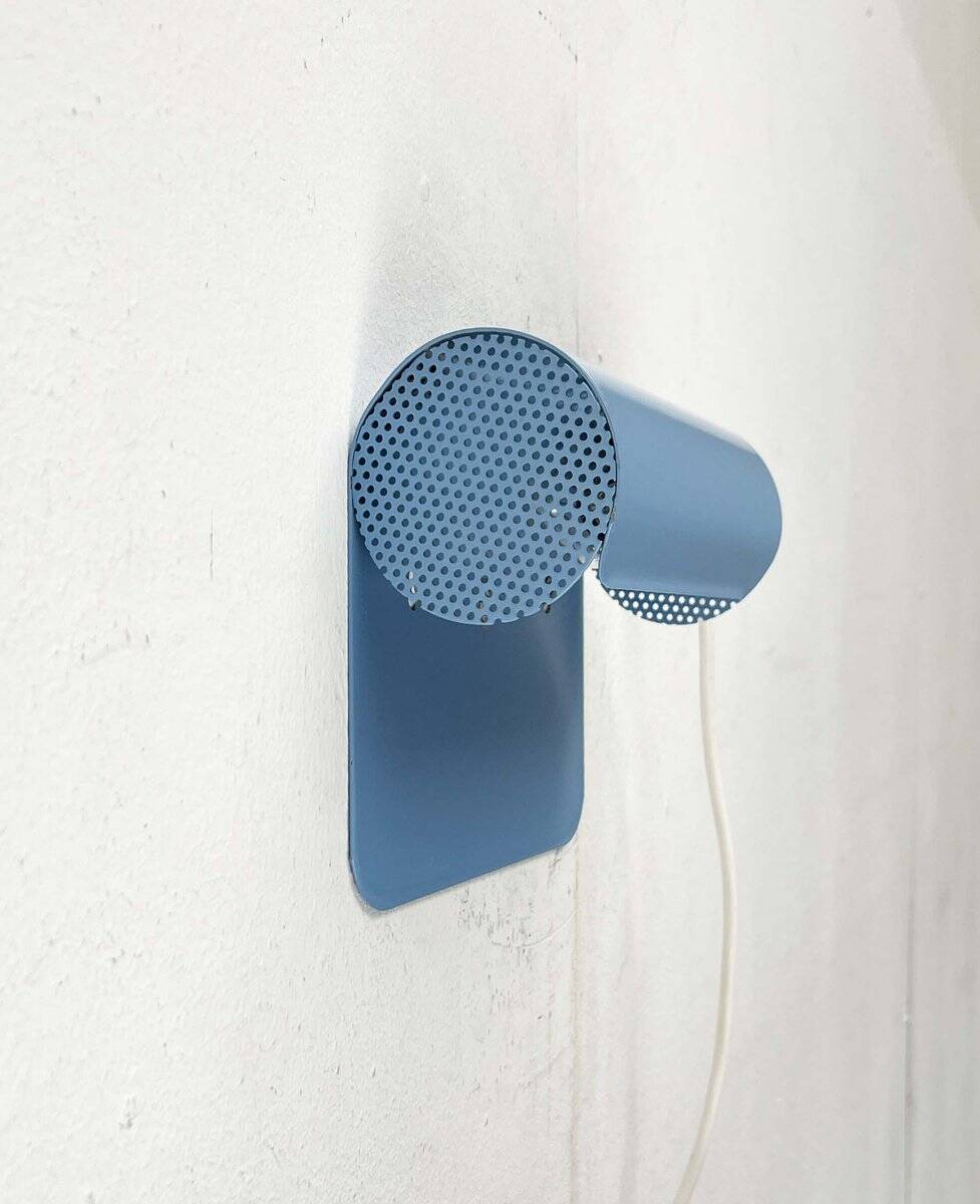 Light blue perforated metal suspension by Abo Randers, Danish postmodern, 1980s.