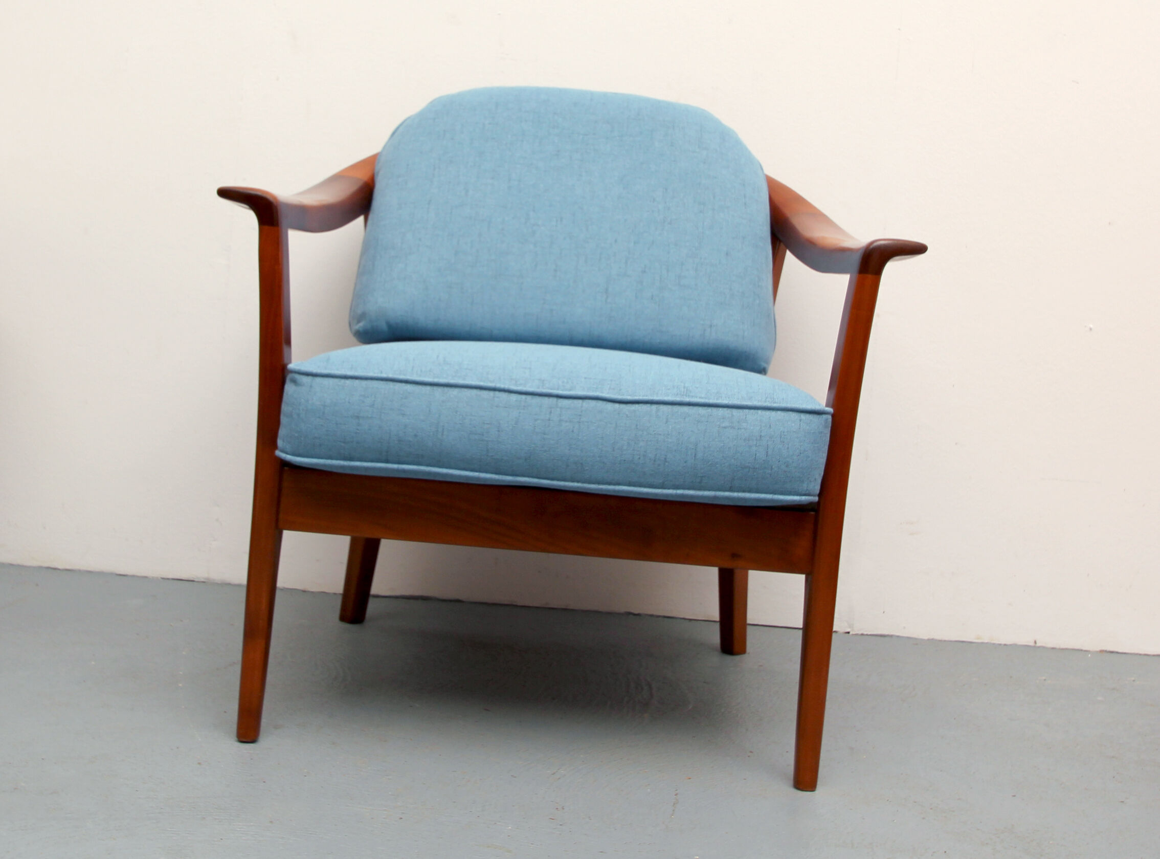 1960s armchair cherrywood in blue, Wilhelm Knoll