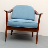 1960s armchair cherrywood in blue, Wilhelm Knoll