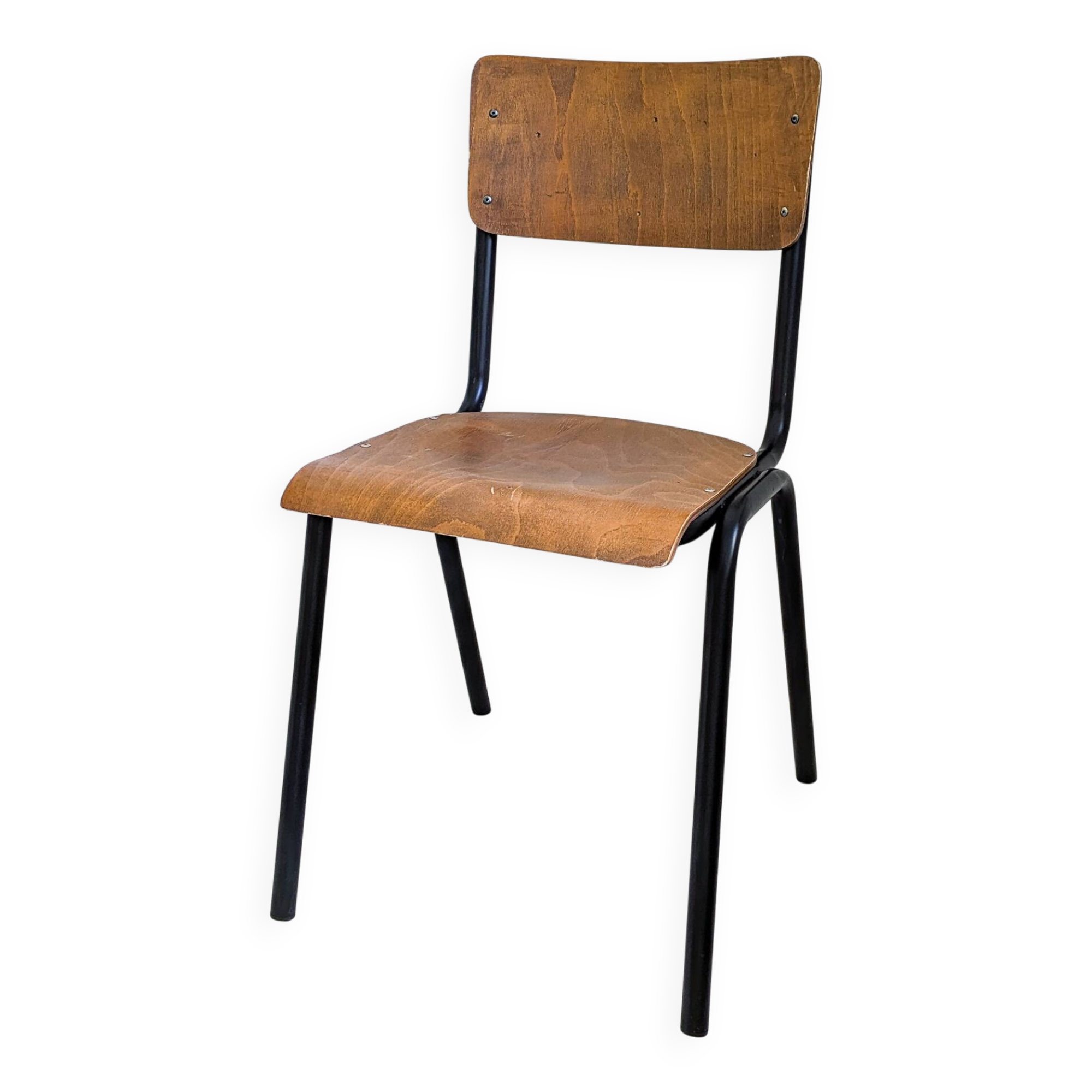 Chaise d’école vintage en bois et métal – style industriel, années 60