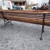 wooden garden bench with cast iron base