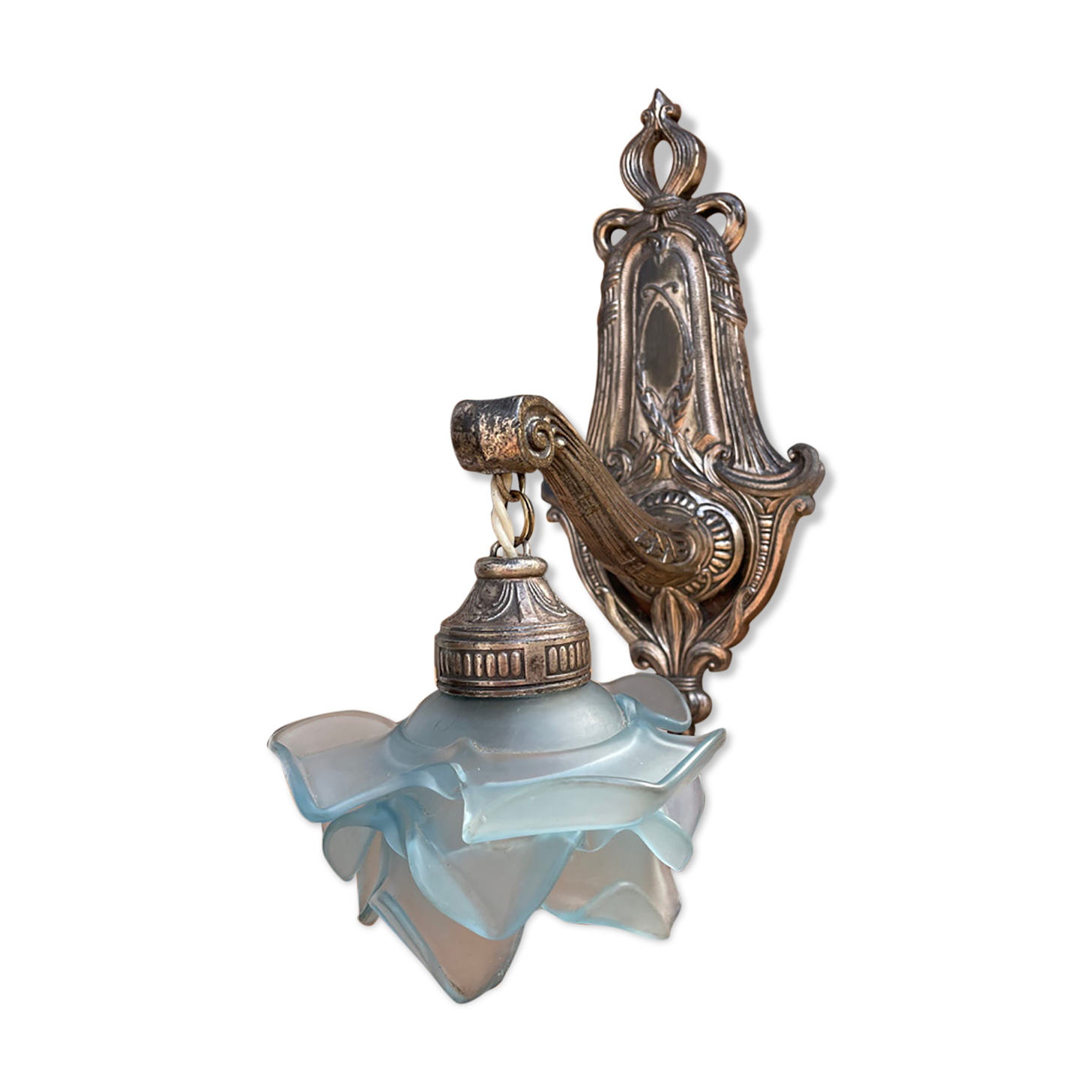 Made in France 607 - Wall lamp (1) - Art Nouveau - Silver bronze, Glass