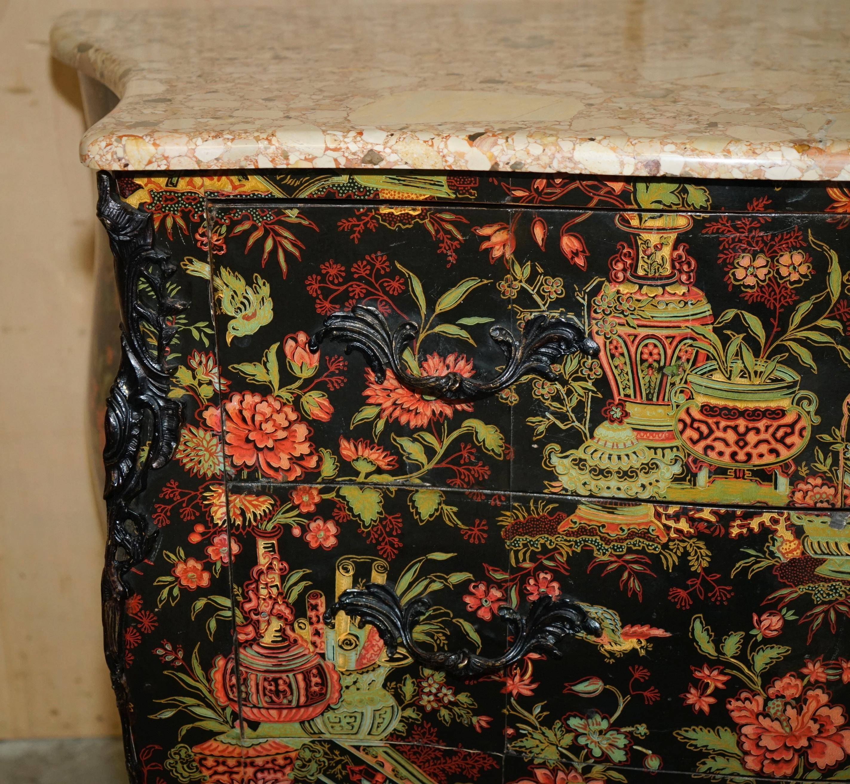 Antique Chinoiserie Commode Hand-Painted with Marble Top