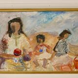 Large Swedish Mid-Century Oil on Panel" Beach" by Stig Thiderman (1920-1973) - Vintage and Framed
