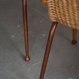 Set of 4 vintage Italian wicker and birch armchairs, mid-century modern, 1950.