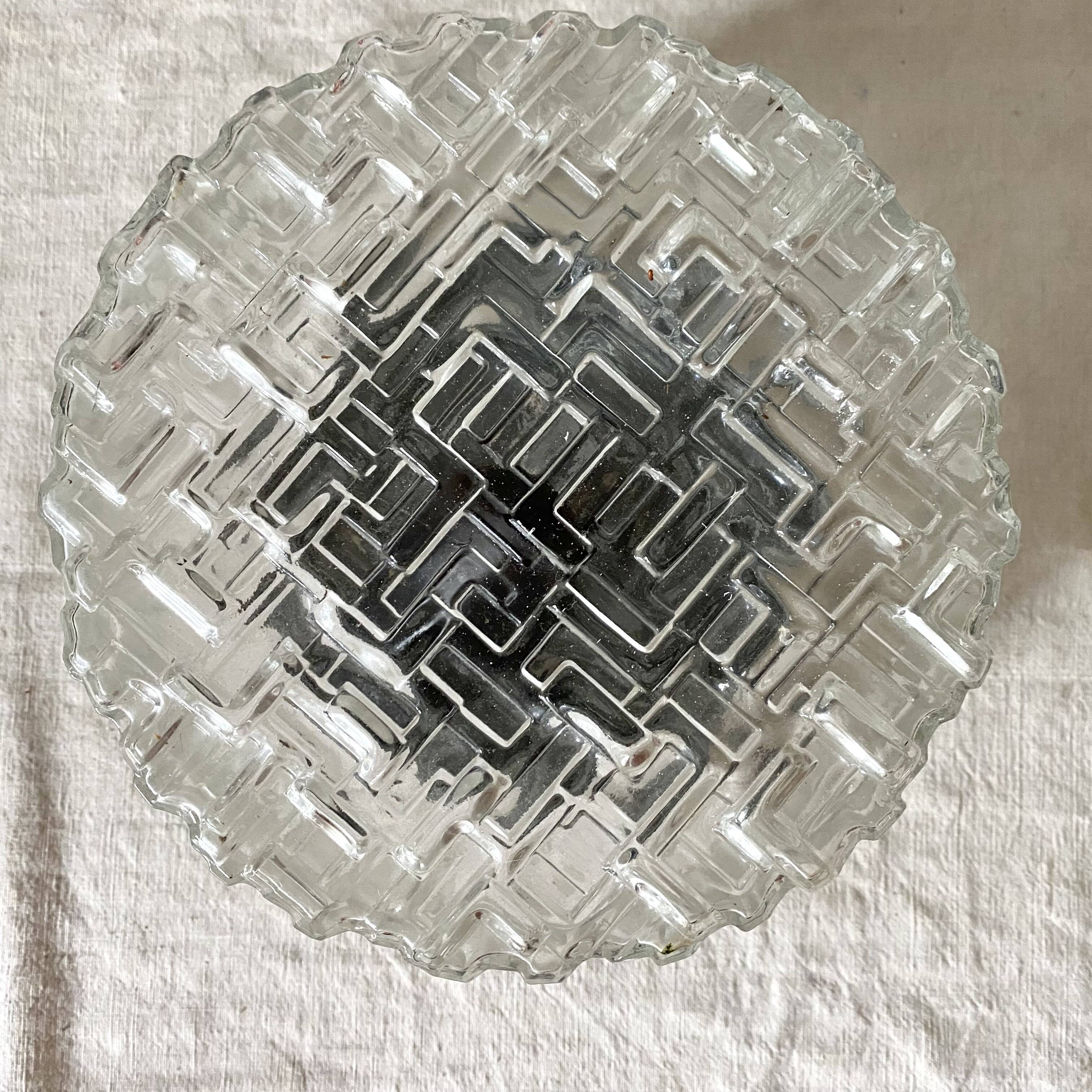 Vintage round ceiling light in molded glass