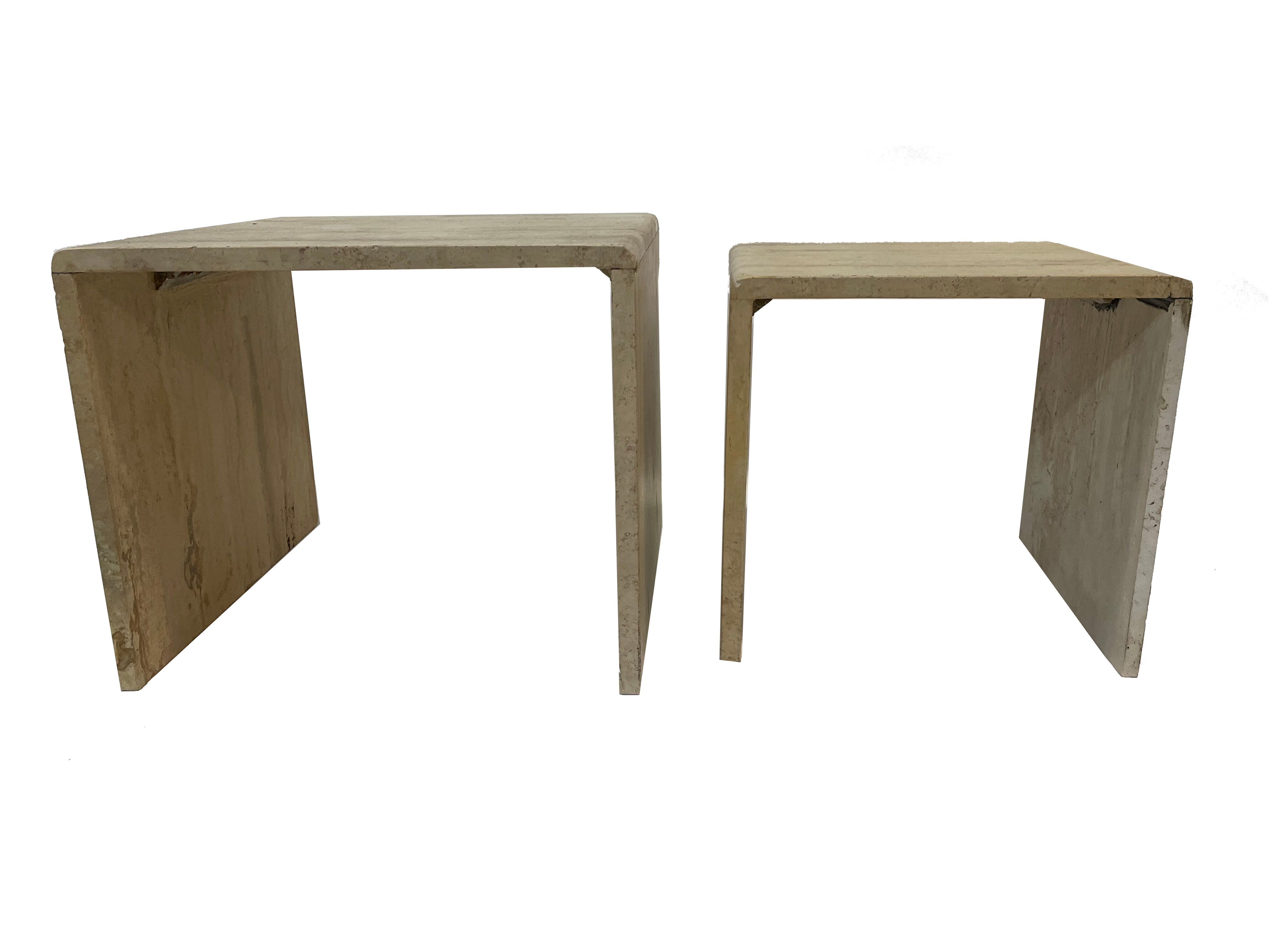 Italian travertine pull out tables, 1970