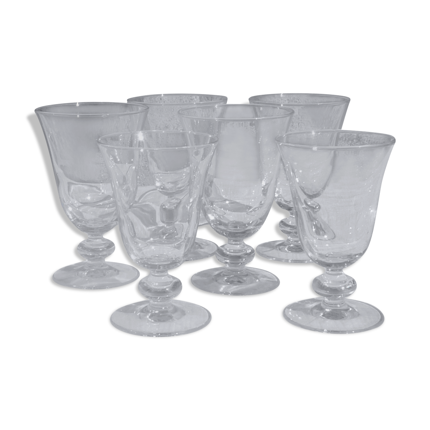 Set of 6 conical glasses with glass ball feet