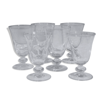 Set of 6 conical glasses with glass ball feet