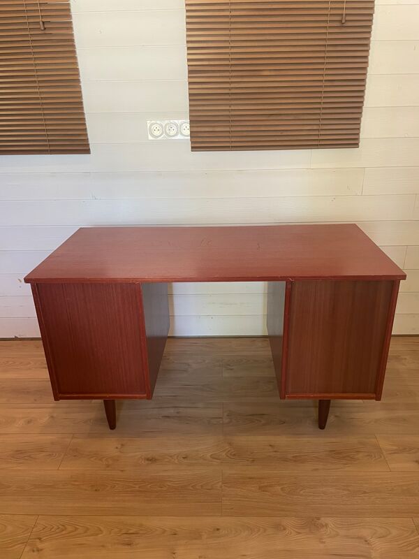 Bureau Double Caisson Vintage Capelle - Années 60 Teck/Acajou
