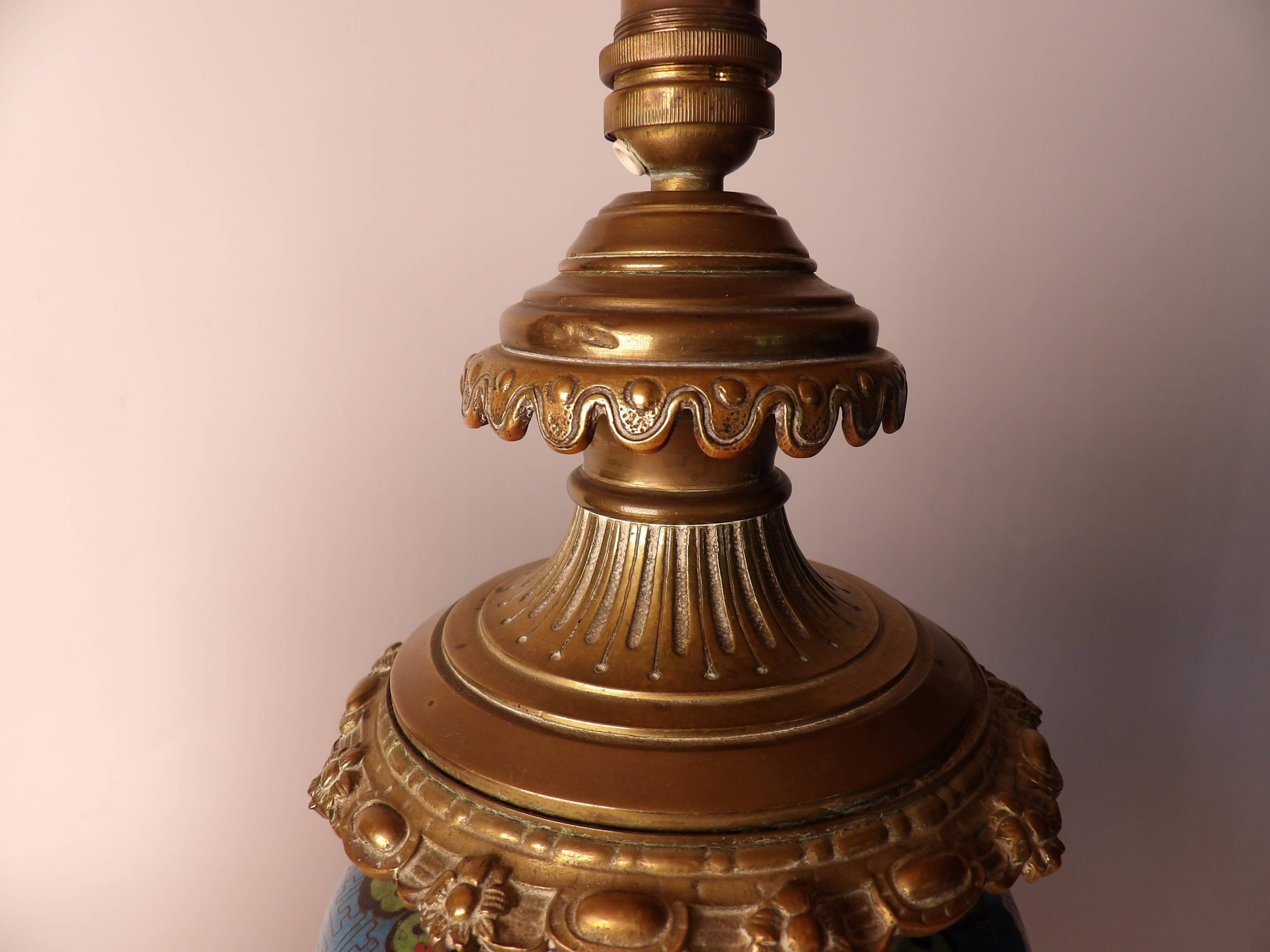 Pair of Asian style lamps in cloisonné and bronze
