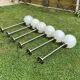 Suite de 6 suspensions tube inox et globe verre opalin style Art déco