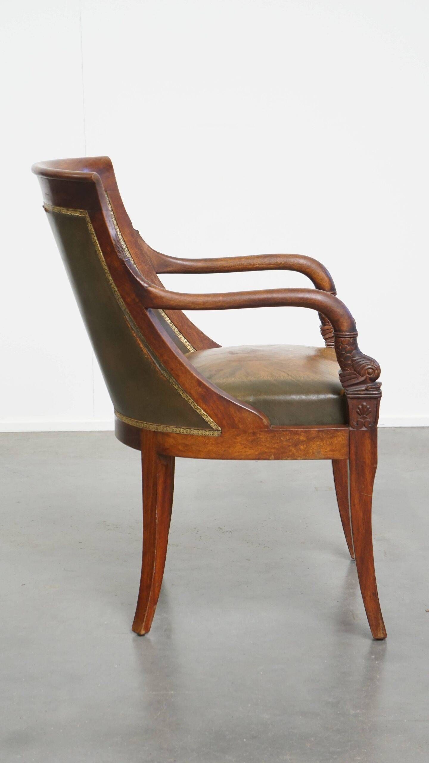 Leather and wooden Empire style side/desk chair from the early 20th century