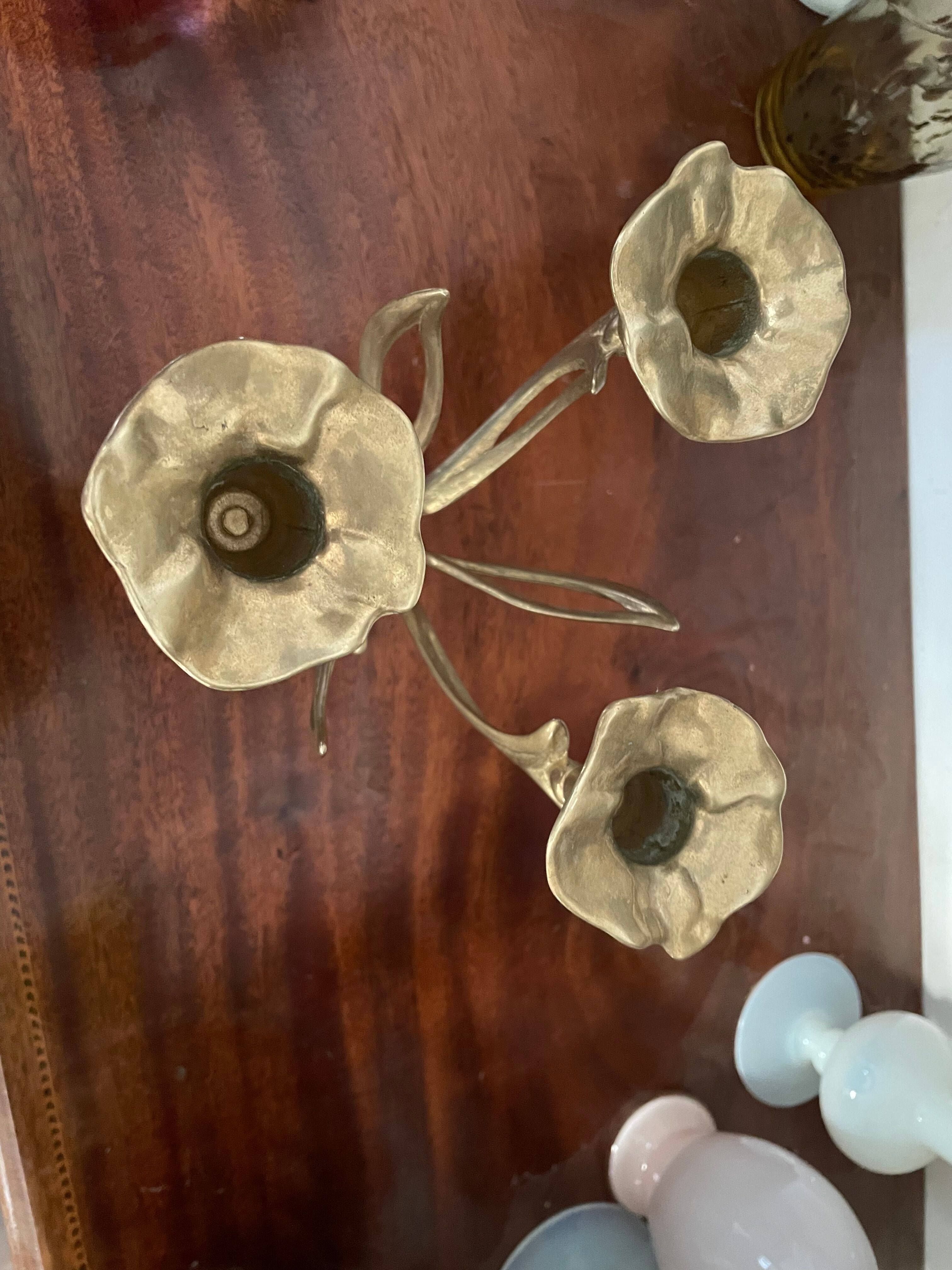 Brass flower candlestick