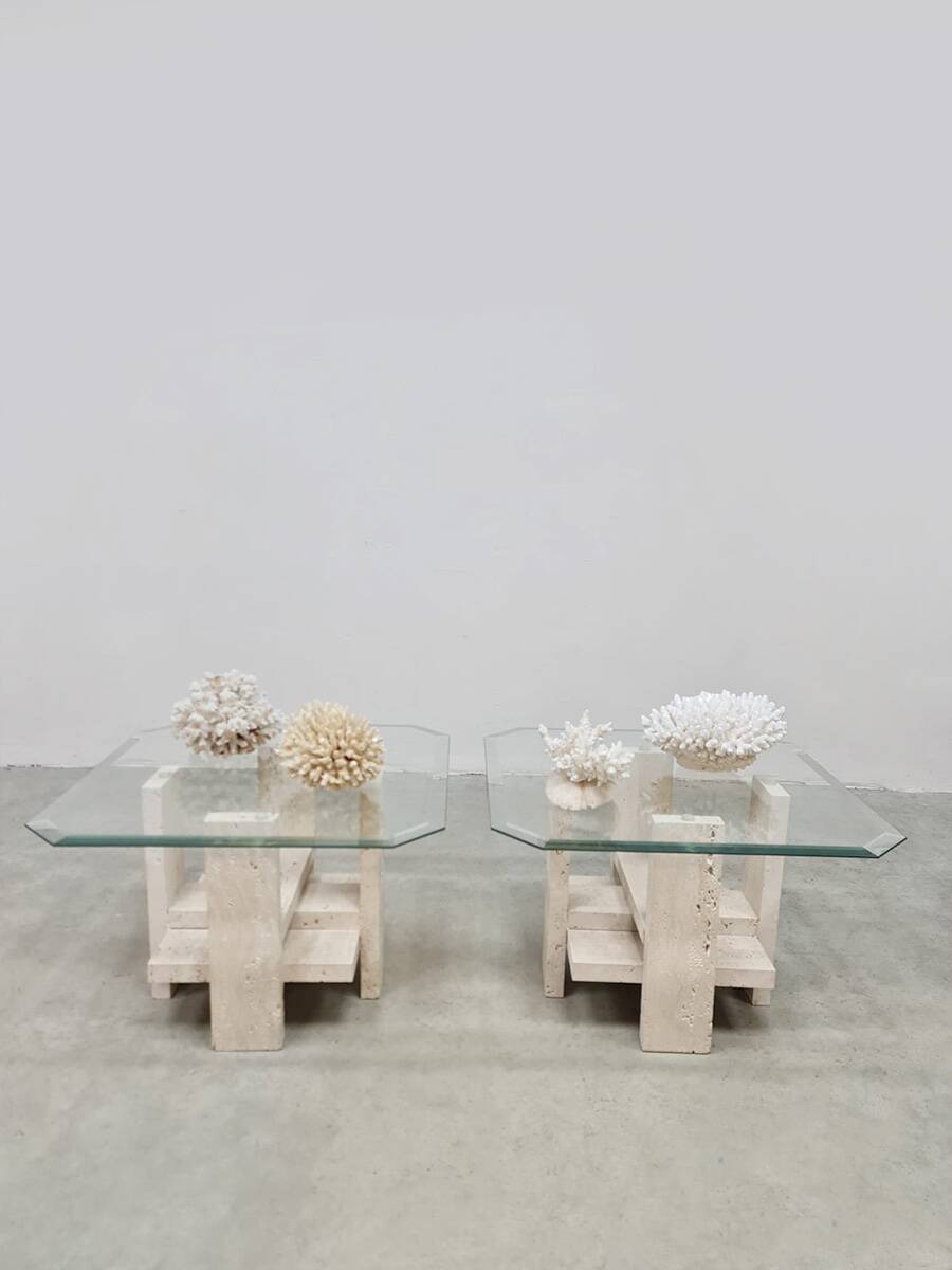 Vintage set travertine coffee tables 1970s